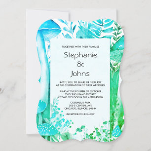 Invitation Champignons de bois Turquoise bleu vert rustique M
