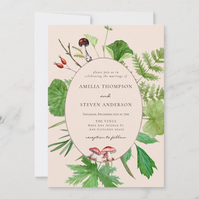 Invitation Champignons de forêt | Mariage Woodland (Devant)