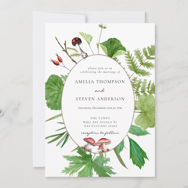 Invitation Champignons de forêt | Mariage Woodland (Devant)