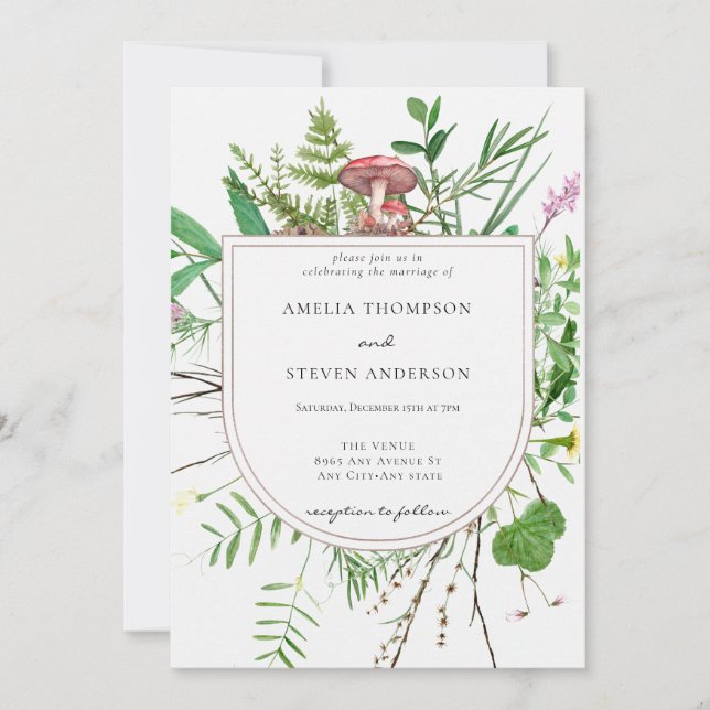 Invitation Champignons de forêt | Mariage Woodland (Devant)