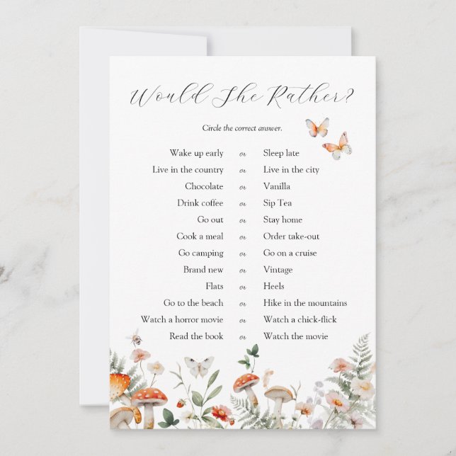 Invitation Champignons de la forêt enchantés préfèrerait-elle (Devant)