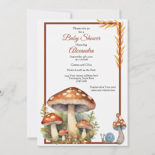 Invitation Champignons des bois Baby shower neutre selon le s