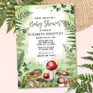 Invitation Champignons des forêts Fermes Baby shower naturel