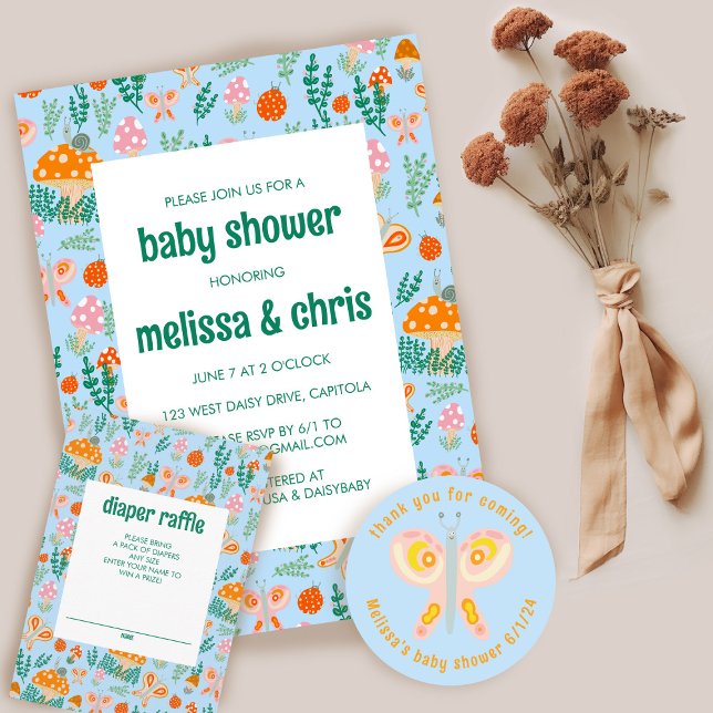 Invitation Champignons d'escargot mignonne BABY SHOWER CUSTOM (Snail Mushroom Cute Adorable CUSTOM BABY SHOWER Invitation
)