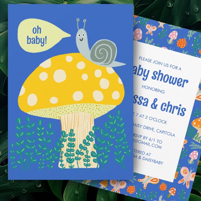 Invitation Champignons d'escargot mignonne BABY SHOWER CUSTOM (Snail Mushroom Cute Adorable CUSTOM BABY SHOWER Invitation
)