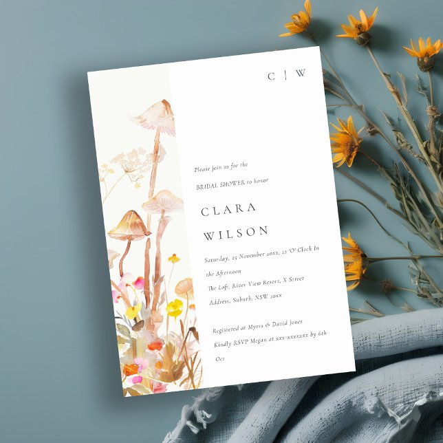 Invitation Champignons fleurs sauvages Fête des mariées botan (Créateur téléchargé)