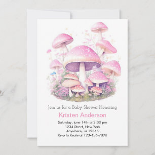 Invitation Champignons roses Whimsical Woodland Baby shower f