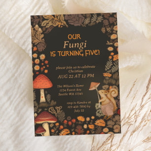 Invitation Champignons Woodland Animal Boys Cinquième anniver