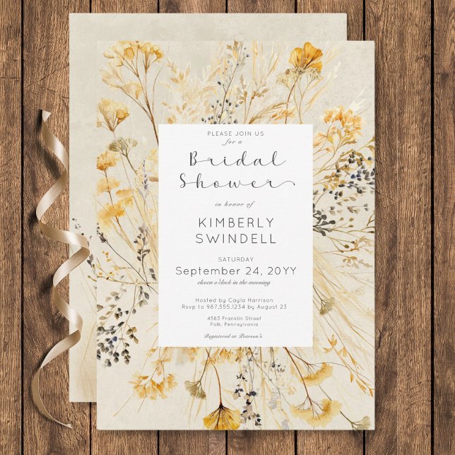 Invitation Champs de chute rustique Fête des mariées de cadre (Rustic Fall Fields Floral Frame Bridal Shower Invitation)