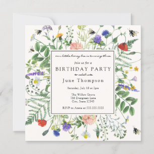 Invitation Champs fleurs sauvages et abeilles miel Anniversai