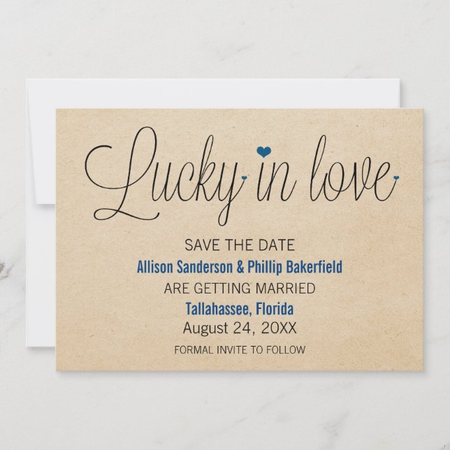 Invitation Chanceux en amour, date à retenir, Bleu (Devant)