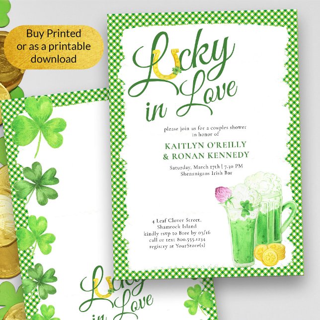 Invitation Chanceux en amour douche de couples Saint-Patrick (Couples Shower St Patricks Theme invitation - available printed or as a printable digital download)