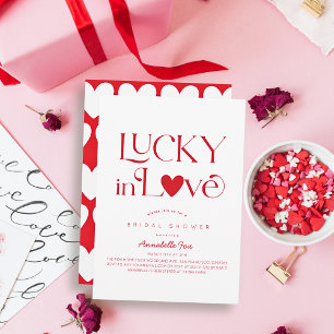 Invitation Chanceux en Amour Fête de Mariage Cœur Rouge