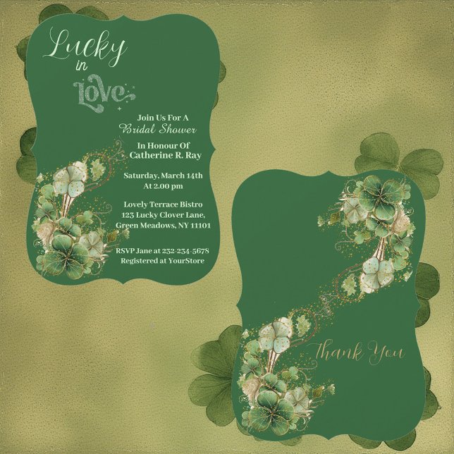 Invitation  Chanceux en amour Mariage de la Saint-Patrick Ver (Lucky in Love Golden Green Shamrock Bridal Shower Invitation)