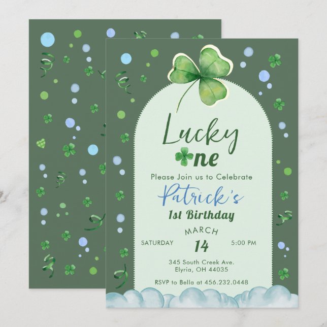 Invitation Chanceux pour son anniversaire de garçon St Patric (Devant / Derrière)