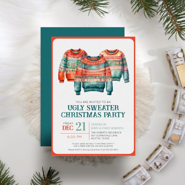 Invitation Chandail de Noël moche Moderne Retro Fête de Vacan (Créateur téléchargé)