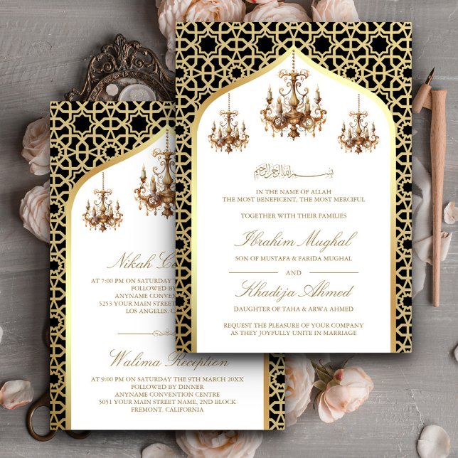 Invitation Chandelier antique Black Gold Mariage musulman (Créateur téléchargé)