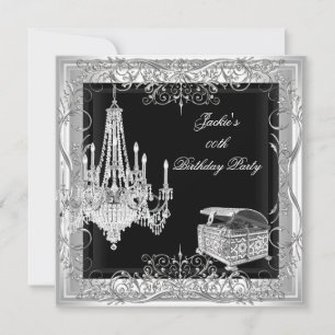 Invitation Chandelier Argent Anniversaire Blanc Noir