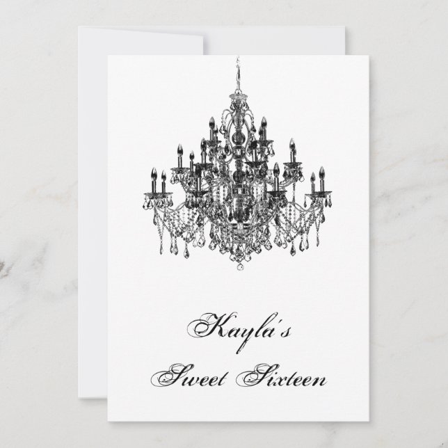 Invitation Chandelier blanc noir Sweet 16 Anniversaire (Devant)
