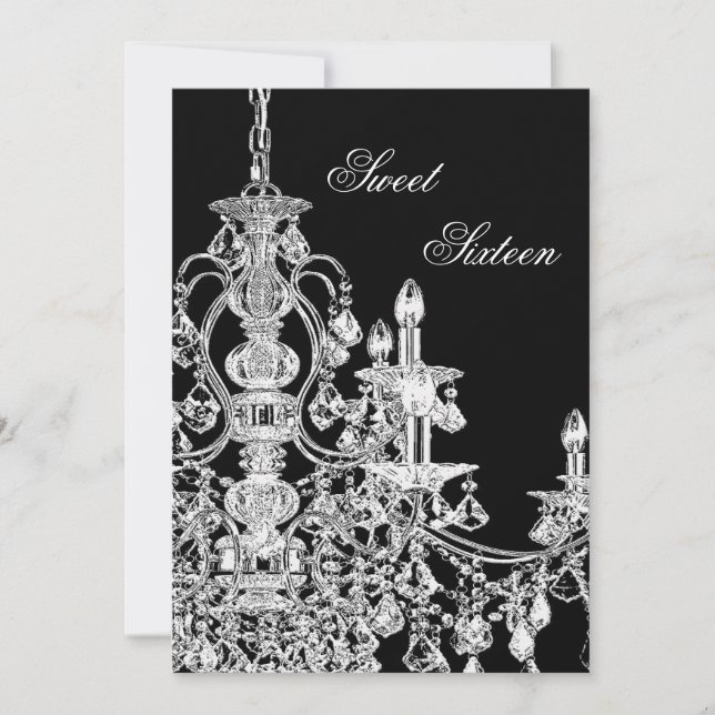 Invitation Chandelier blanc noir Sweet 16 Party (Devant)
