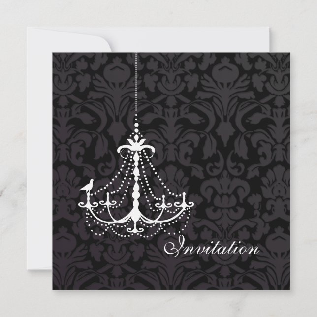 Invitation Chandelier blanc Pix Dezines avec un oiseau (Devant)