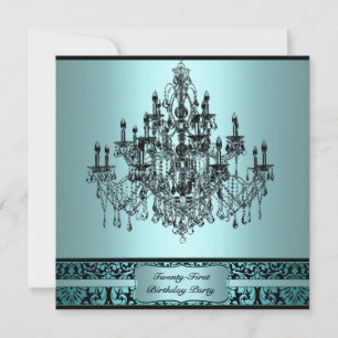 Invitation Chandelier Bleu Cyan Fête d'anniversaire 21 ans