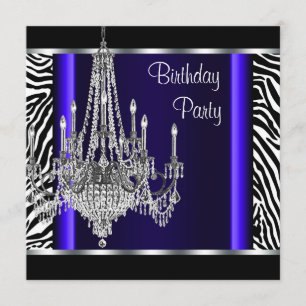 Invitation Chandelier Bleu Royal Zèbre Fête d'anniversaire