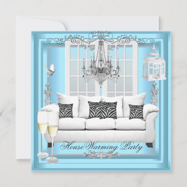 Invitation Chandelier bleu sarcelle blanc champagne pour pend (Devant)