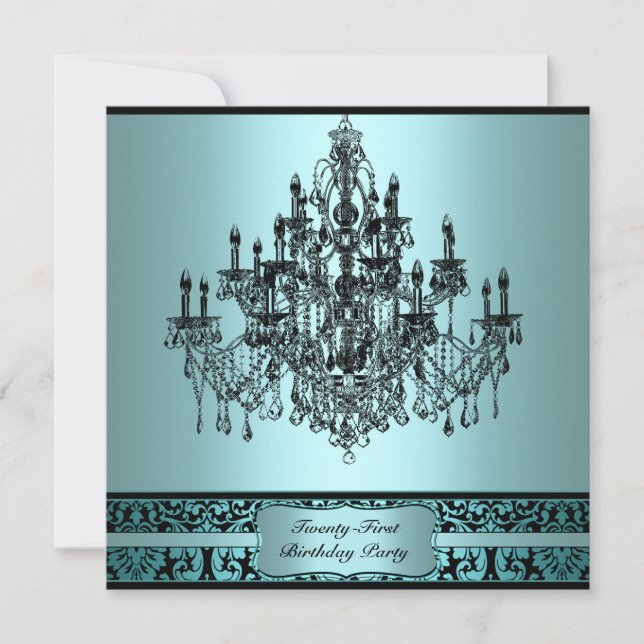 Invitation Chandelier bleu turquoise 21e fête d'anniversaire (Devant)