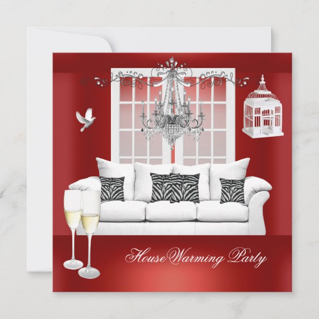 Invitation Chandelier Champagne Rouge Blanc pour la Crémation (Devant)