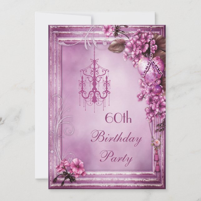 Invitation Chandelier, coeur et fleurs 60e anniversaire (Devant)