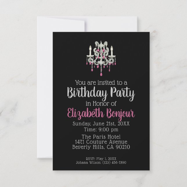 Invitation Chandelier de Nuit OPTIONS DE PAPIER/TAILLE/FORME  (Dos)