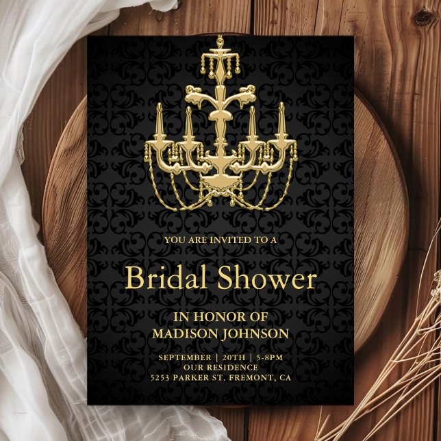 Invitation Chandelier Doré Vintage pour Mariage (Créateur téléchargé)