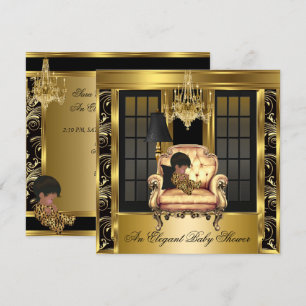 Invitation Chandelier élégant pour Baby Shower Chaise Or 3A