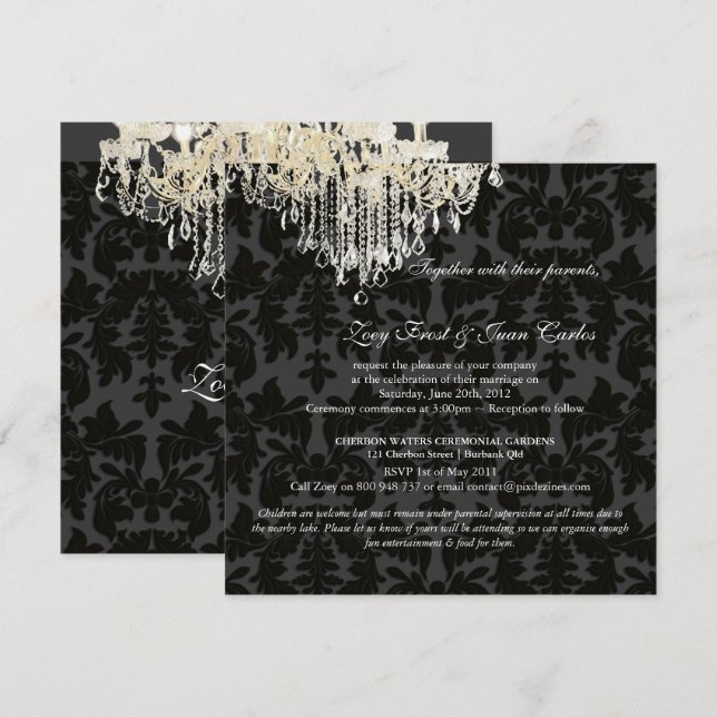 Invitation Chandelier en cristal PixDezines + Damask baroque (Devant / Derrière)