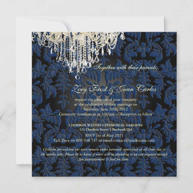 Invitation Chandelier en cristal PixDezines + Damask baroque (Devant)