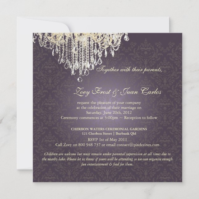 Invitation Chandelier en cristal PixDezines + Damask de la li (Devant)