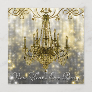 Invitation Chandelier en or noir Confetti Nouvel An