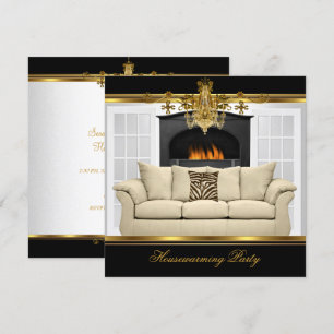 Invitation Chandelier Fête de Chauffe Maison Or Riche Noir