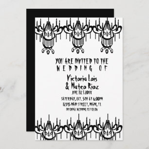 Invitation Chandelier gothique Mariage noir blanc