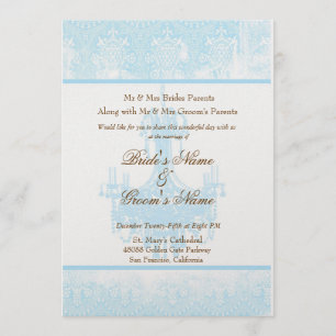 Invitation Chandelier Mariage Aqua Blue Antique Damask
