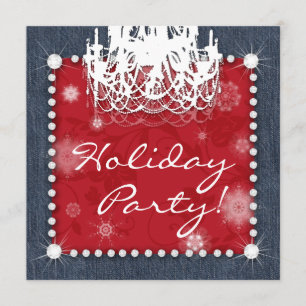 Invitation Chandelier Mariage de diamants Denim de Noël Rouge