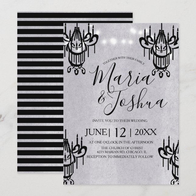 Invitation Chandelier Mariage Halloween Gris Pierre (Devant / Derrière)