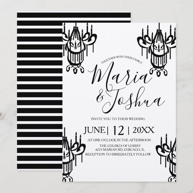 Invitation Chandelier Mariage Halloween Kraft Noir (Devant / Derrière)
