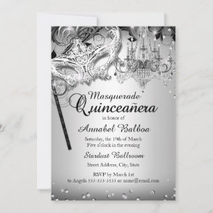 Invitation Chandelier Masquerade argent Quinceanera Invitatio