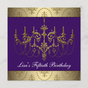 Invitation Chandelier mauve-or femme 50e anniversaire