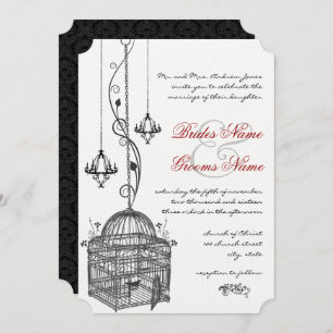 Invitation Chandelier noir blanc à cage à oiseaux Mariage rou