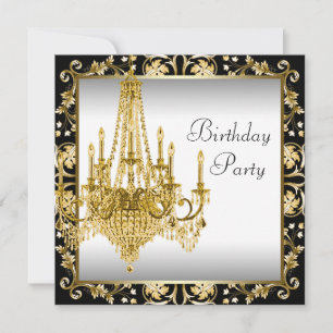 Invitation Chandelier noir blanc or fête d'anniversaire