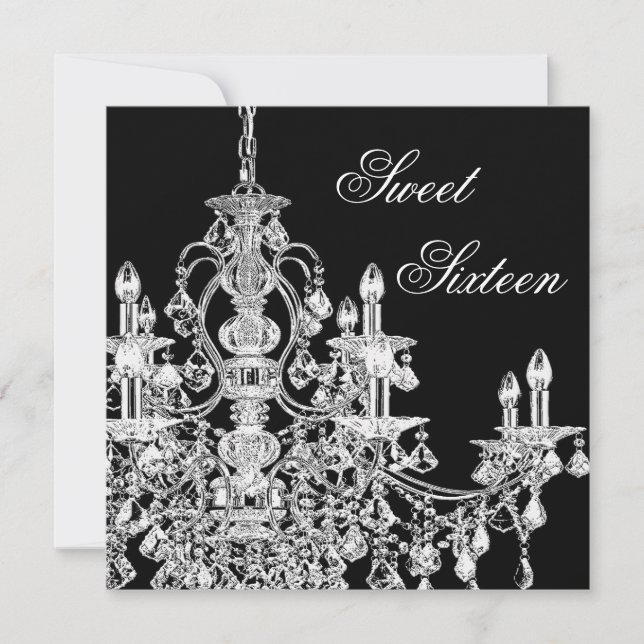 Invitation Chandelier Noir Blanc Sweet 16 Party (Devant)