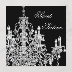 Invitation Chandelier Noir Blanc Sweet 16 Party
